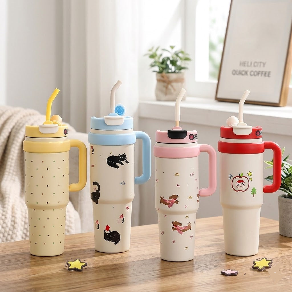Stainless Steel Heat Insulated Water Bottle with Straw