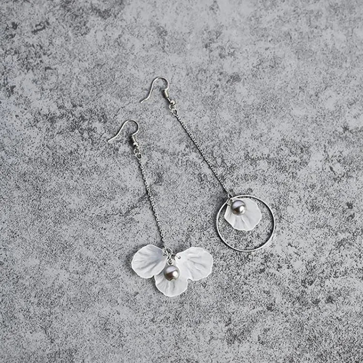 Elegant Flower Petal Tassel Drop Asymmetric Earrings