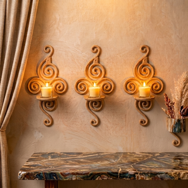 3PCs Cream Wooden Elegant Wall Shelf