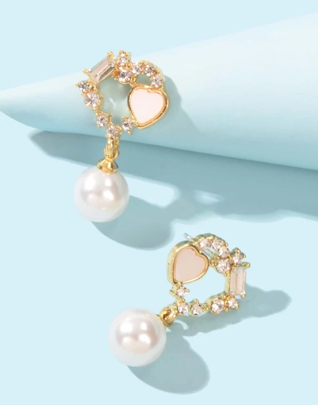 Luxury Zircon Heart Pearl Drop Earrings