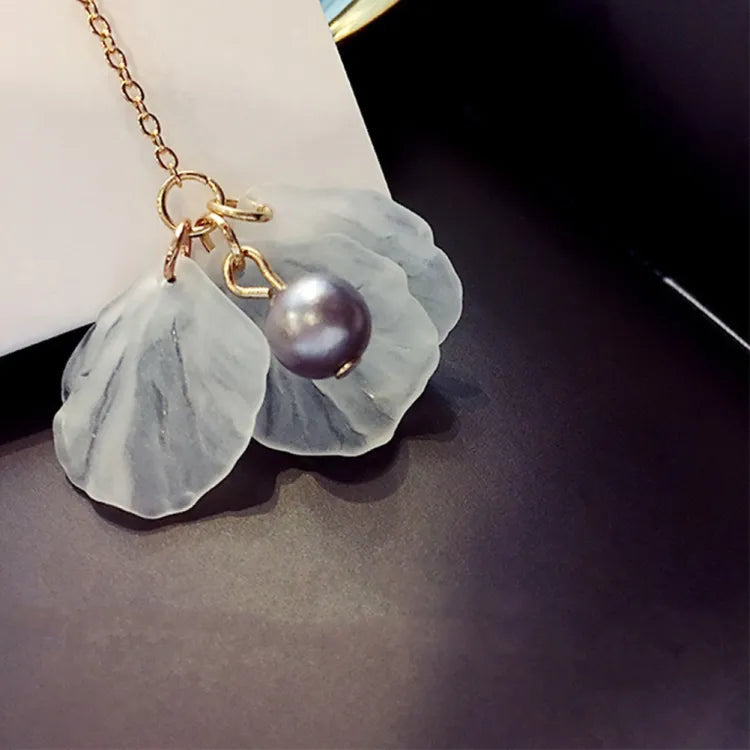 Elegant Flower Petal Tassel Drop Asymmetric Earrings