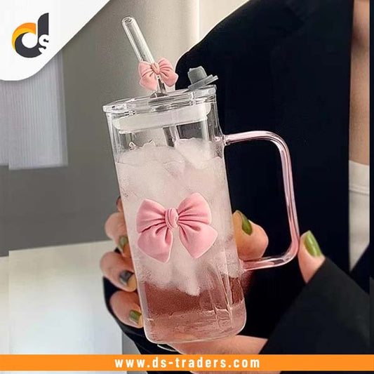 Square Glass Square Mug with Lid & Straw