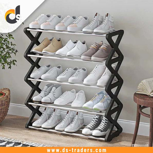 5 Layer X Shape Stainless Steel Foldable Shoe Rack
