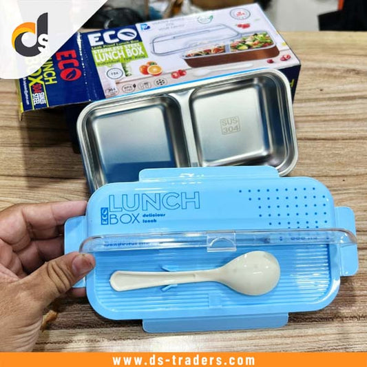 2 Portion Stainless Steel Lunch Box With Spoon