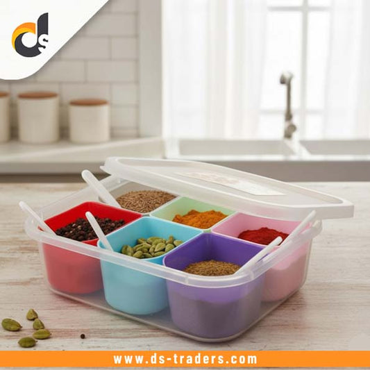 6 Grid Colourful Spice Box with Spoons