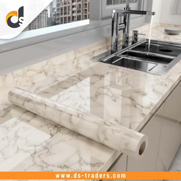 Cream Marble Texture Design PVC Waterproof Sheet (60cmx200cm)