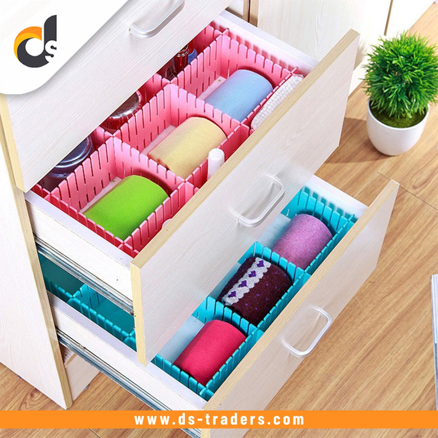 Adjustable & Interlocking Plastic Closet Drawer Dividers Organizers