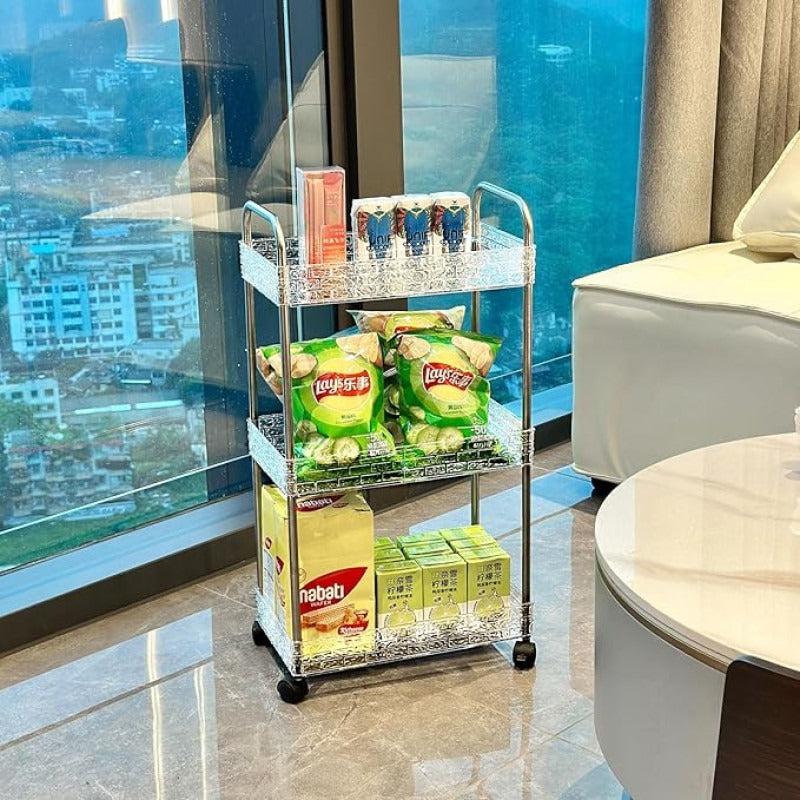 Frosted Acrylic 3-Tier Trolley With Movable Wheels
