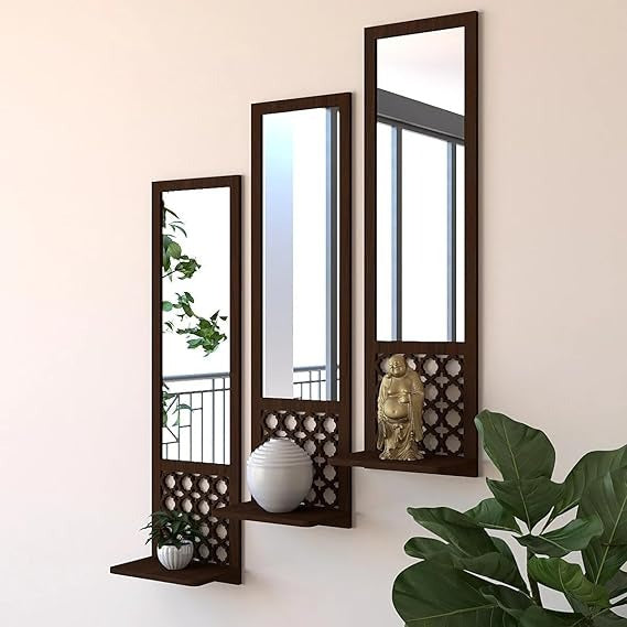3PCs Wooden & Acrylic Shelf Mirror