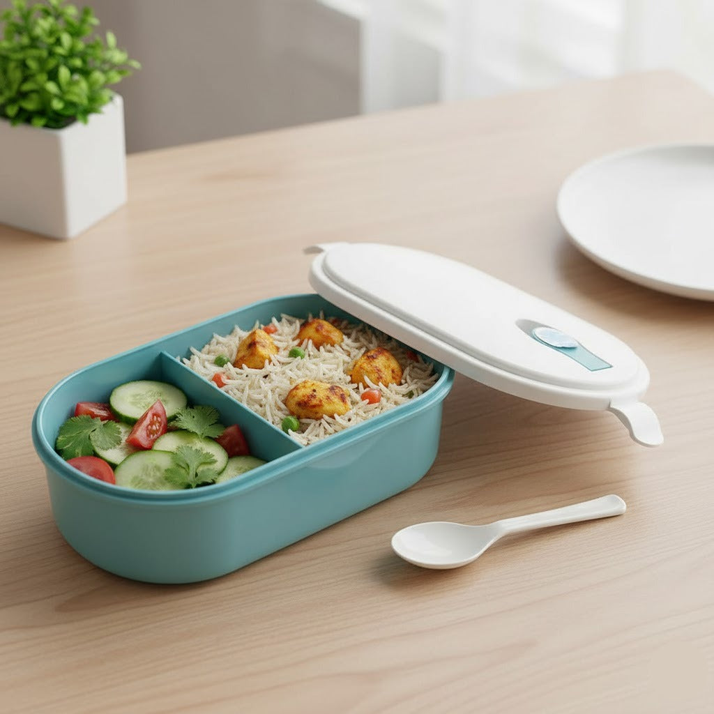 2 Compartment Plastic Lunchbox with Spoon