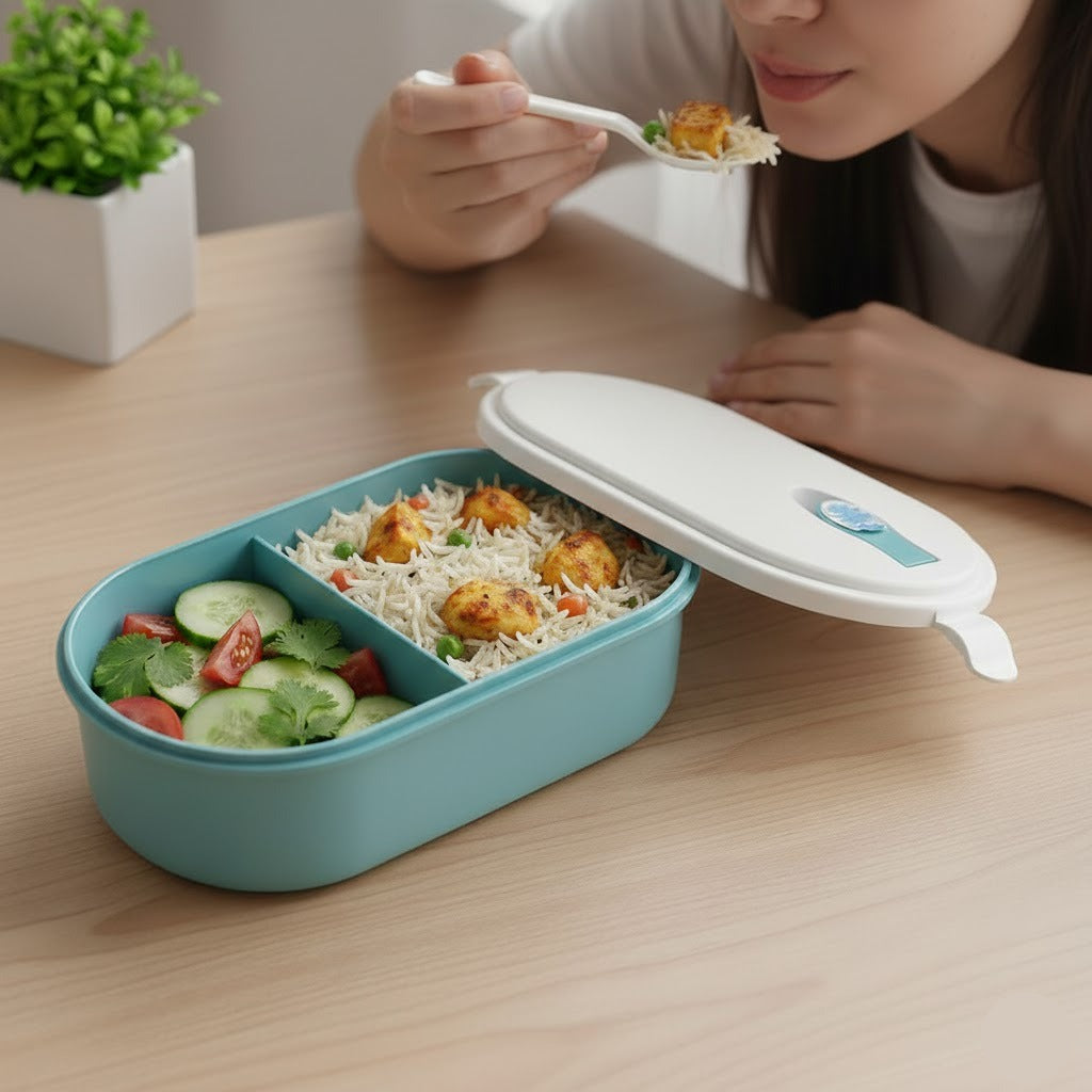 2 Compartment Plastic Lunchbox with Spoon