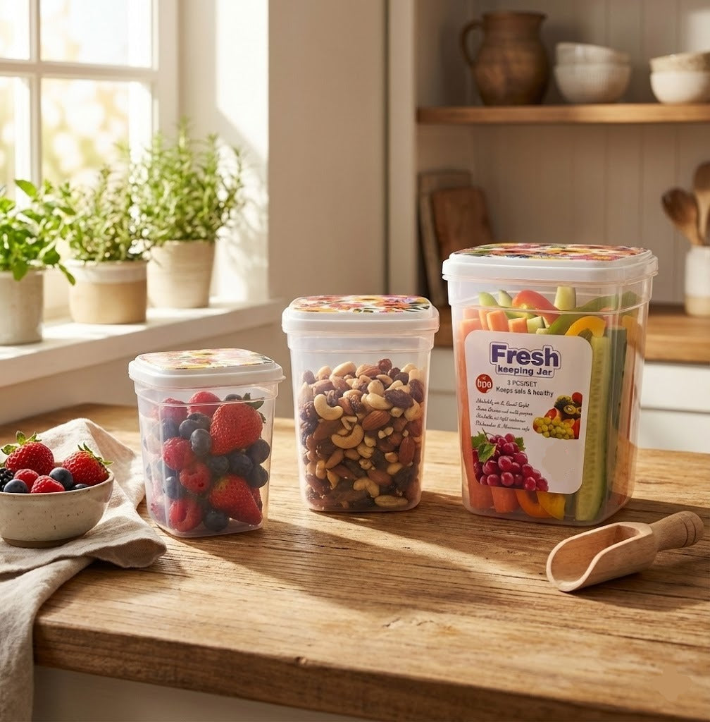 3PCs Plastic Airtight Food Storage Jar