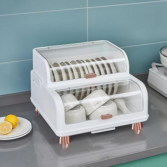 Kitchen Double Layer Dish Rack with Lid