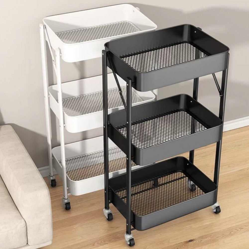 3-Tier Foldable Stainless Steel Rolling Cart