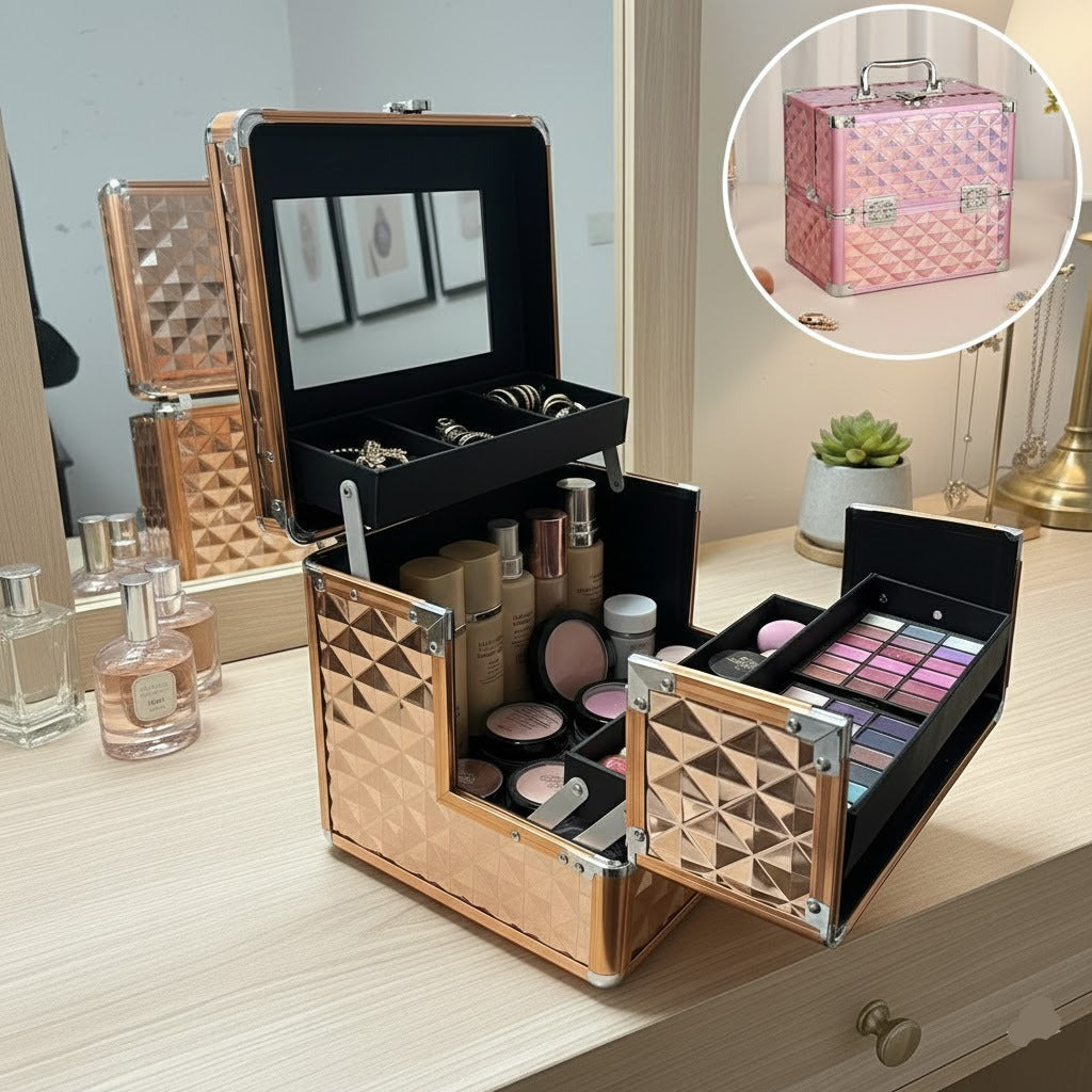 Diamond-Pattern Cosmetic Organizer (Password Lock)