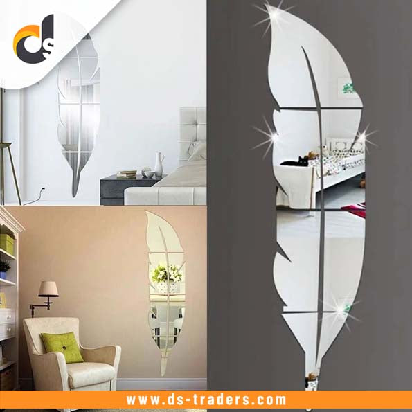 Acrylic Feather Mirror Wall Sticker (37x7 inch)