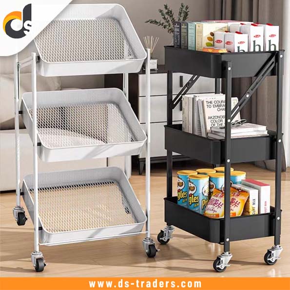 3-Tier Foldable Stainless Steel Rolling Cart