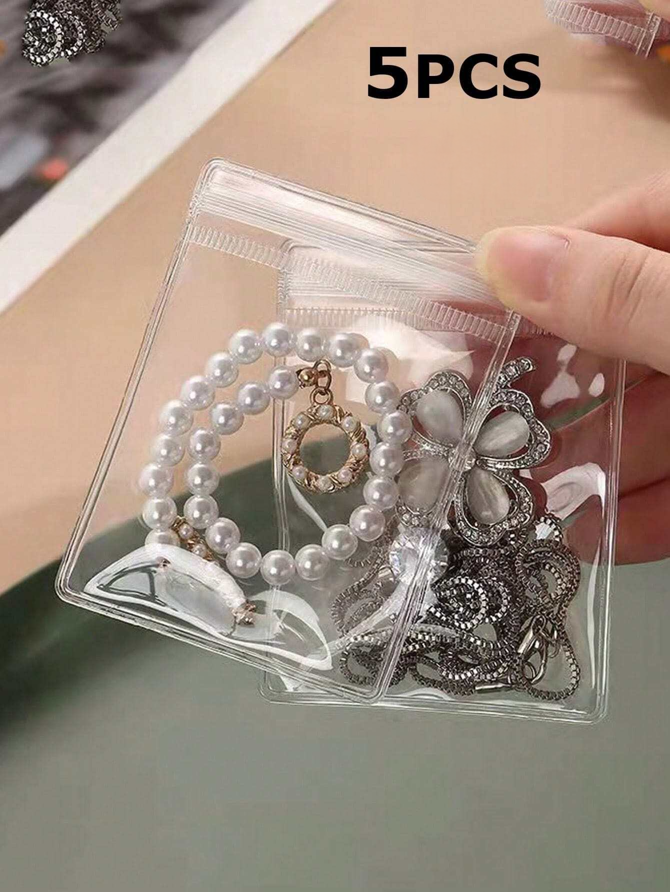 5 PCS PVC Self Sealing Jewelry Transparent Mini Storage Pouches
