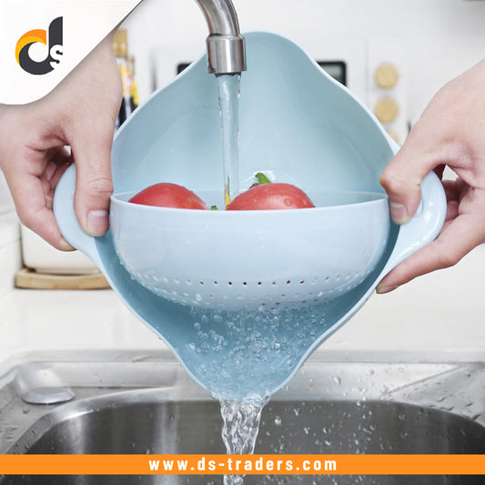 Household Double-layer Kitchen Vegetable Washing Fruit Basket.