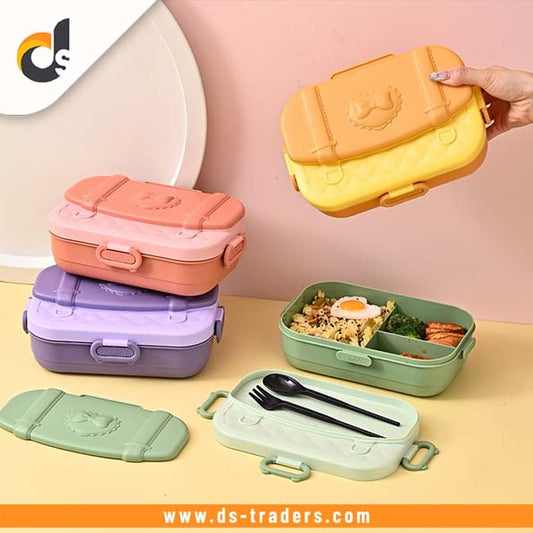 3 Grid Lunch Box With Spoon and Fork