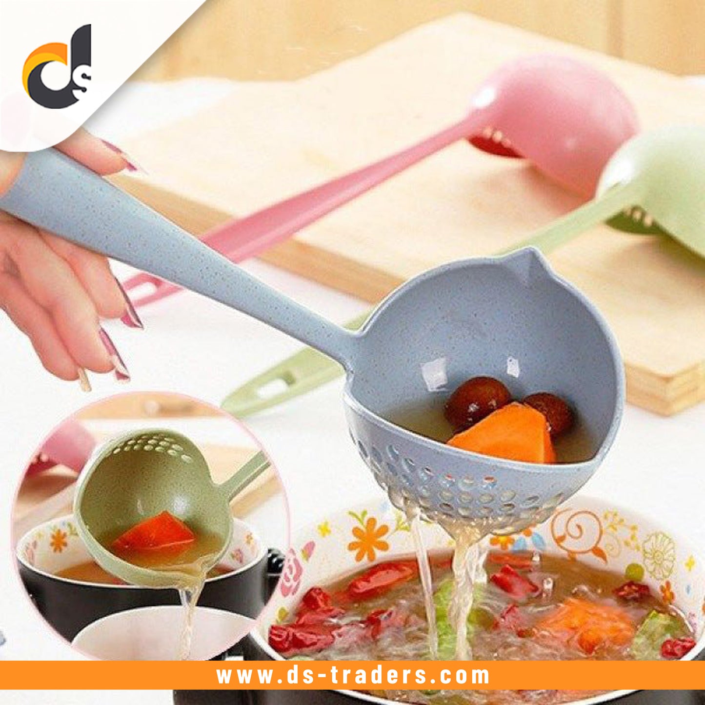 Long Handle 2 In 1 Cooking Colander Slotted Spoon.