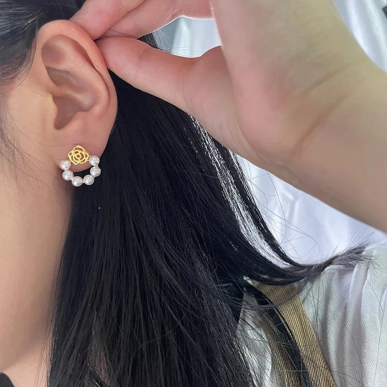 Glamorous Rose & Pearl Earrings