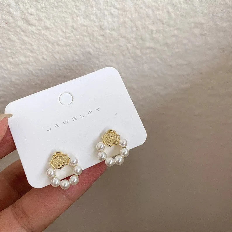 Glamorous Rose & Pearl Earrings