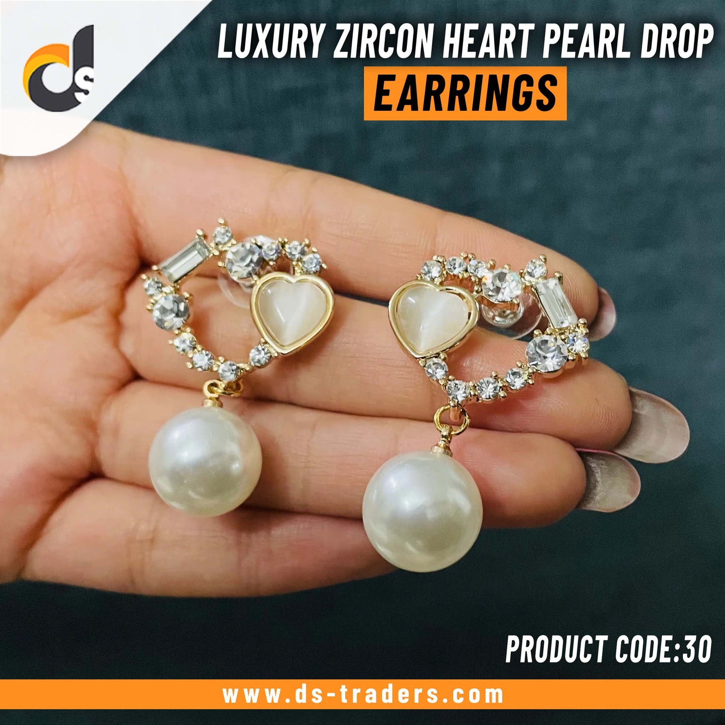 Luxury Zircon Heart Pearl Drop Earrings
