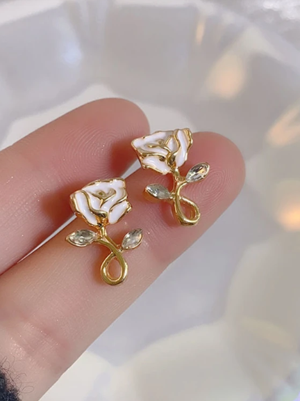 Charming White Rose Earrings