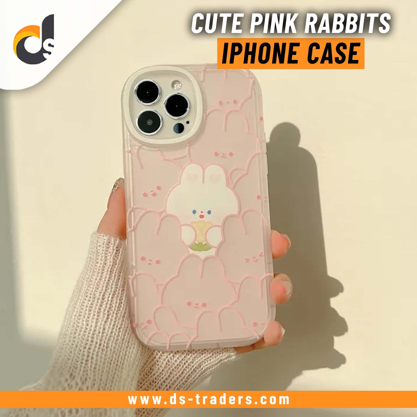 Cute Pink Rabbits Design - iPhone Back Case Only