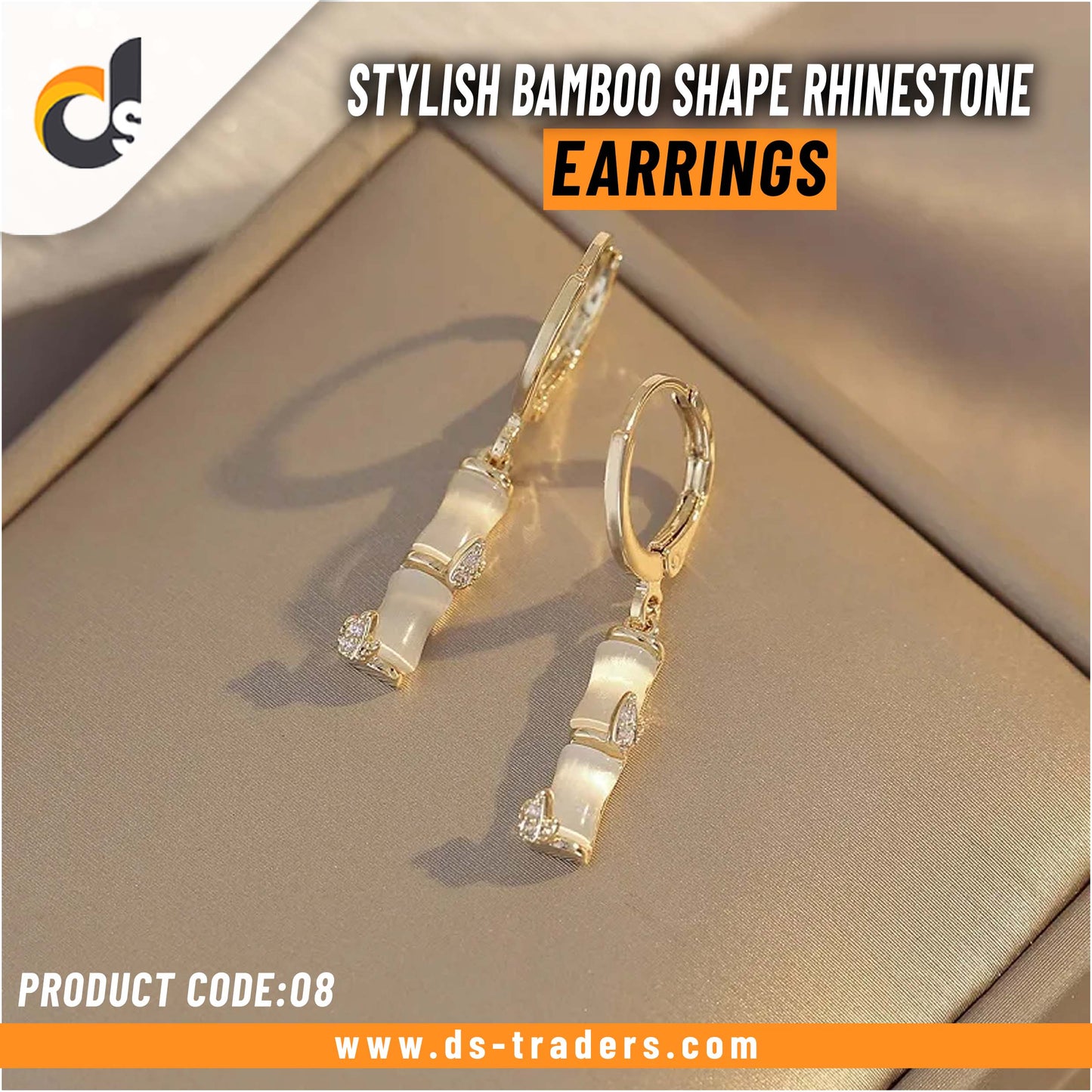 Stylish Bamboo Shape Rhinestone Earrings