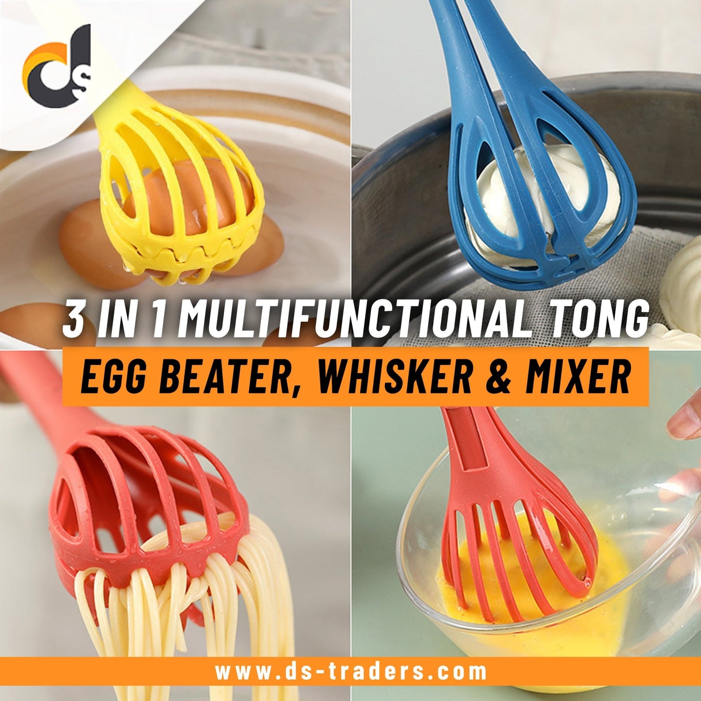 3 in 1 Multifunctional Tong | Egg Beater, Whisker and Mixer - DS Traders