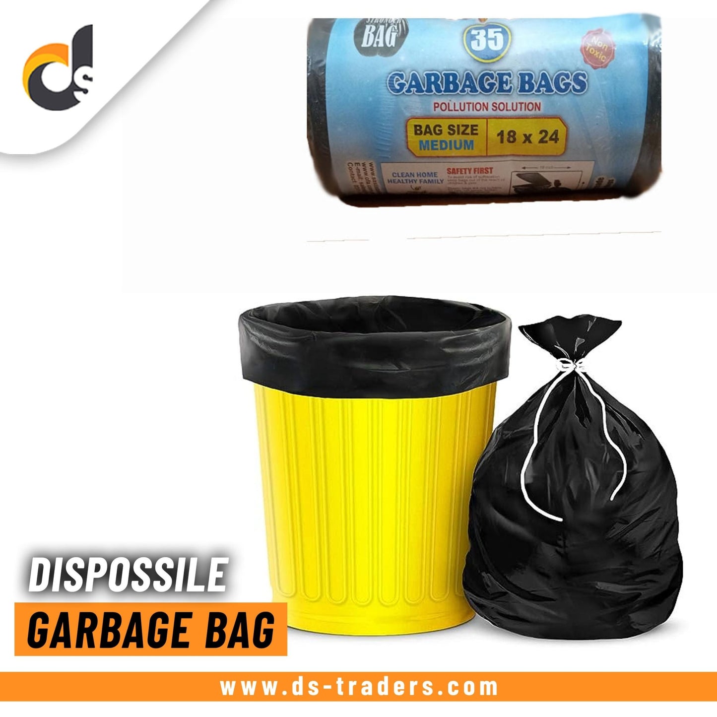 32 Pcs Black Garbage Bag Roll. - DS Traders