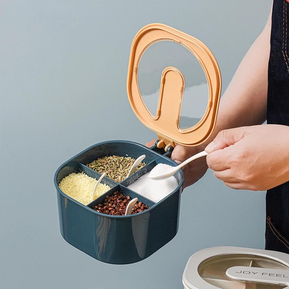 4 In 1 Partition Kitchen Seasoning Spice Box with Spoons - DS Traders