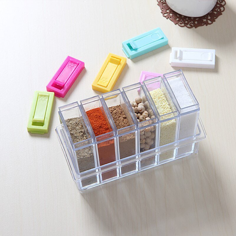 6Pcs Spice Jar Set Home Storage Container with Tray Rack. - DS Traders