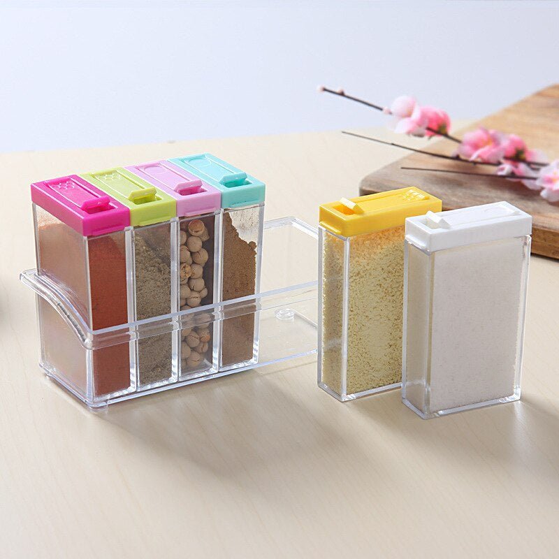 6Pcs Spice Jar Set Home Storage Container with Tray Rack. - DS Traders