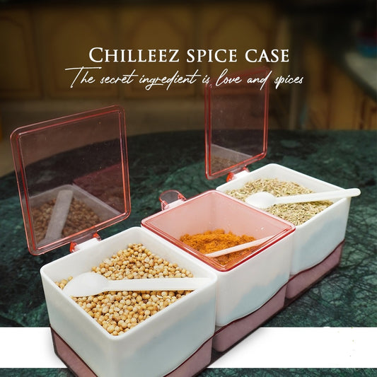 Chilleez Spice Case 4 Compartments Seasoning Box with Lid And Spoon