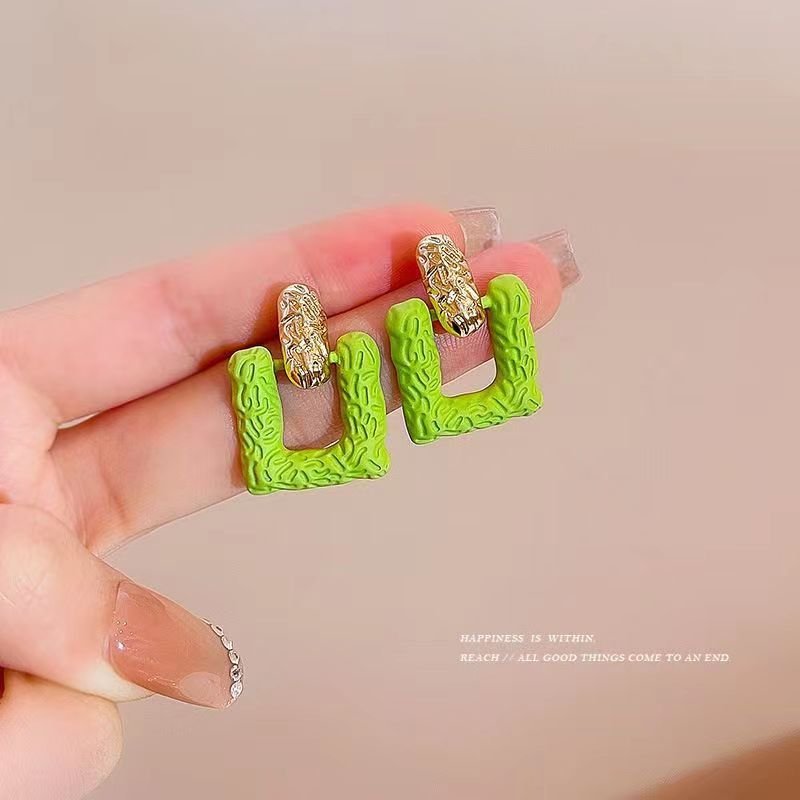 Avacado Green Square Earrings - DS Traders