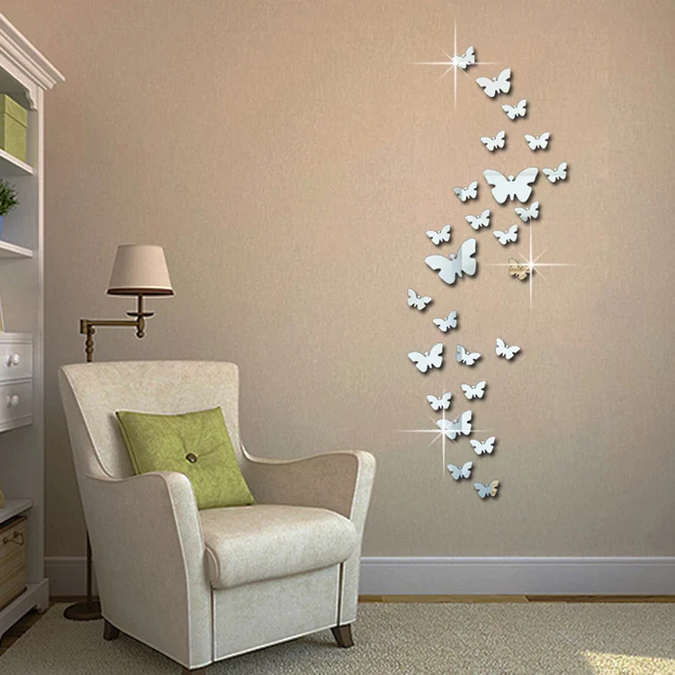 Home Decor Beautiful Mirror Self Adhesive Butterflies.