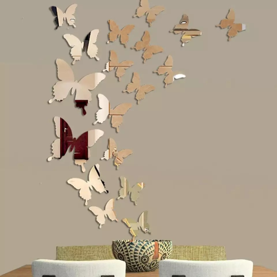 Home Decor Beautiful Mirror Self Adhesive Butterflies.