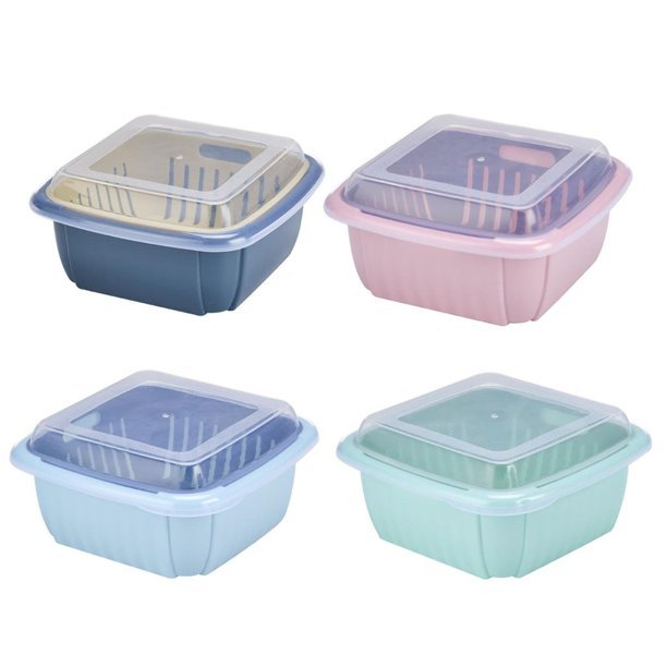 Fruit Vegetable Washing Drain Basket - Square Basket Strainer With Lid - DS Traders