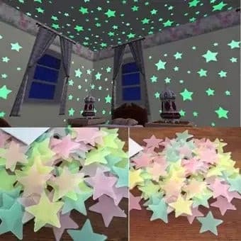 Pack of 100 - 3D Luminous Glowing Stars - Pink Color - DS Traders