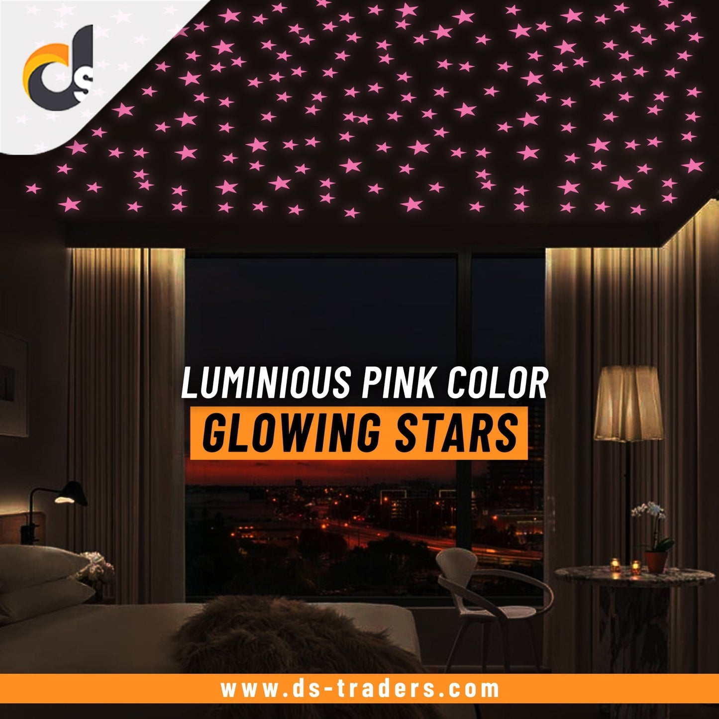 Pack of 100 - 3D Luminous Glowing Stars - Pink Color - DS Traders