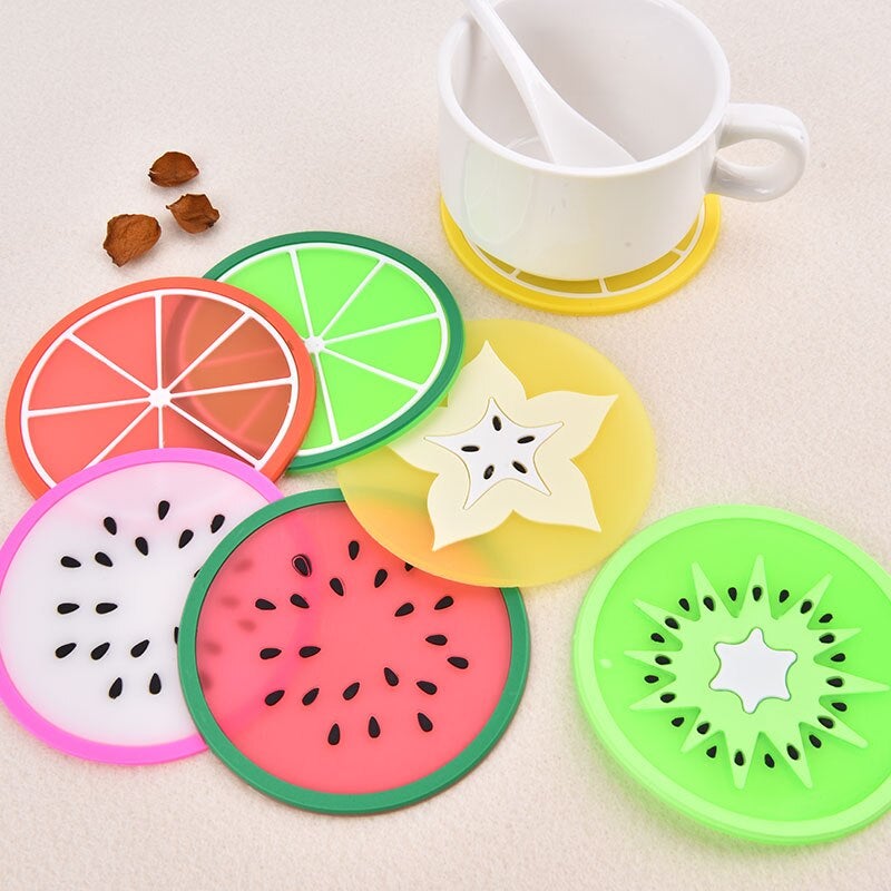 Pack of 5 silicone matts beautiful fruits slices shape Tea mat (Random Designs) - DS Traders