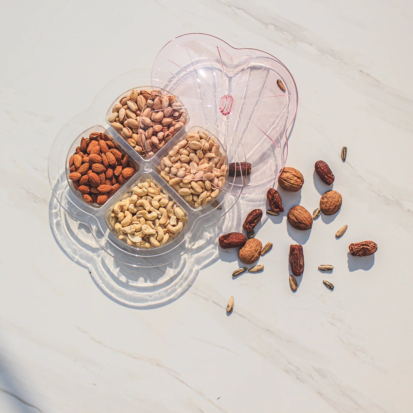 Pearl Shape Dry Fruit Tray With Beautiful Acralic Lid. - DS Traders