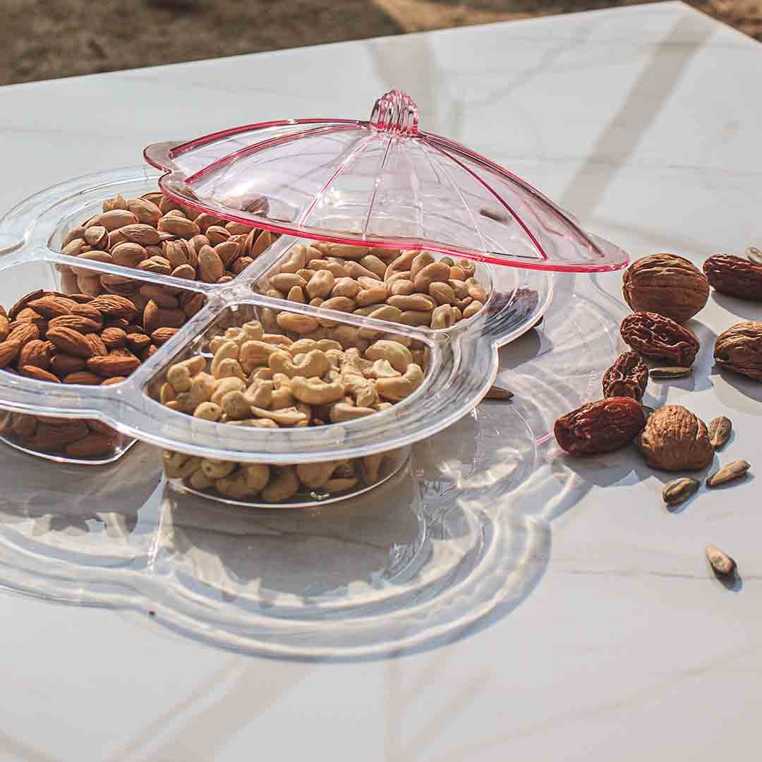 Pearl Shape Dry Fruit Tray With Beautiful Acralic Lid. - DS Traders