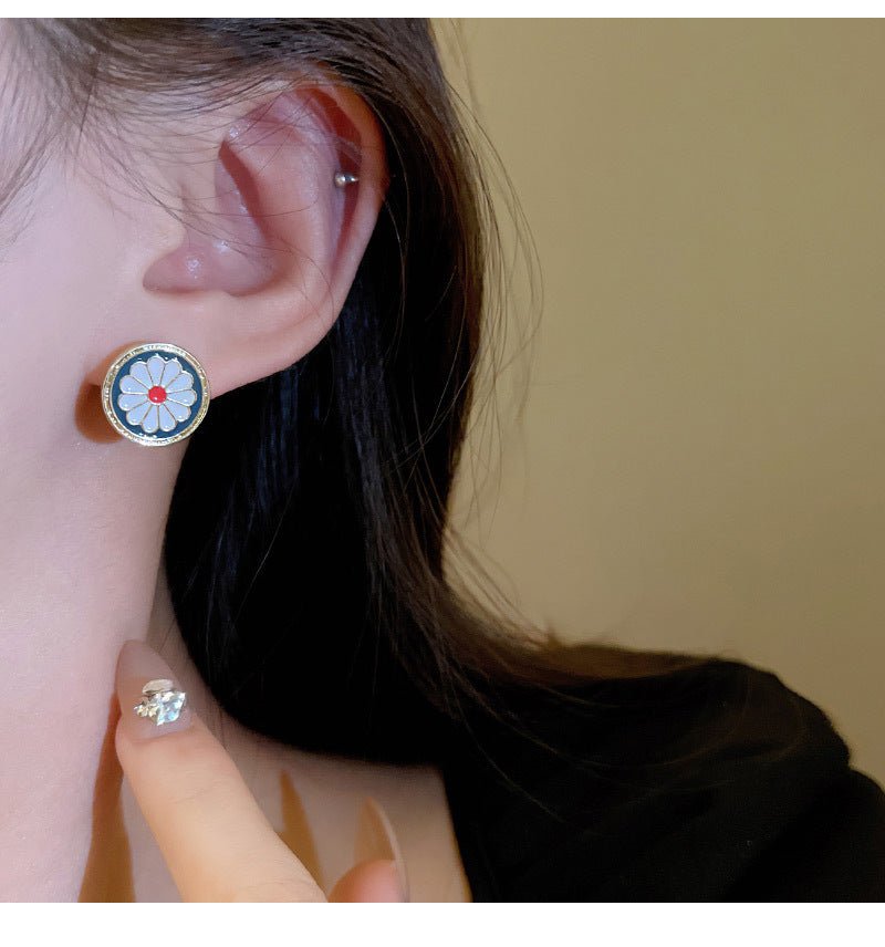 Round Embossed Flower Earrings - DS Traders