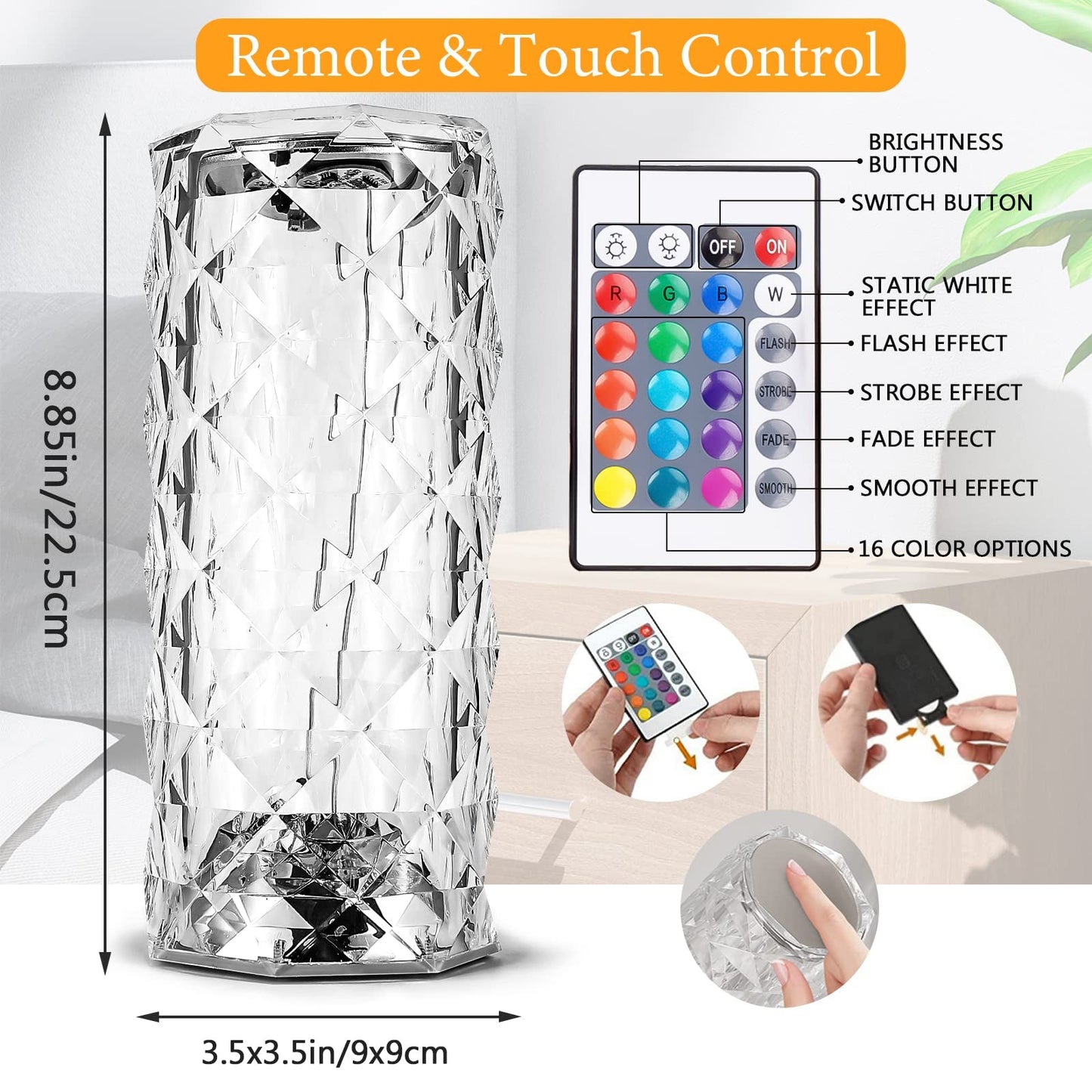 USB Charging Rose Diamond Table Lamp. - DS Traders
