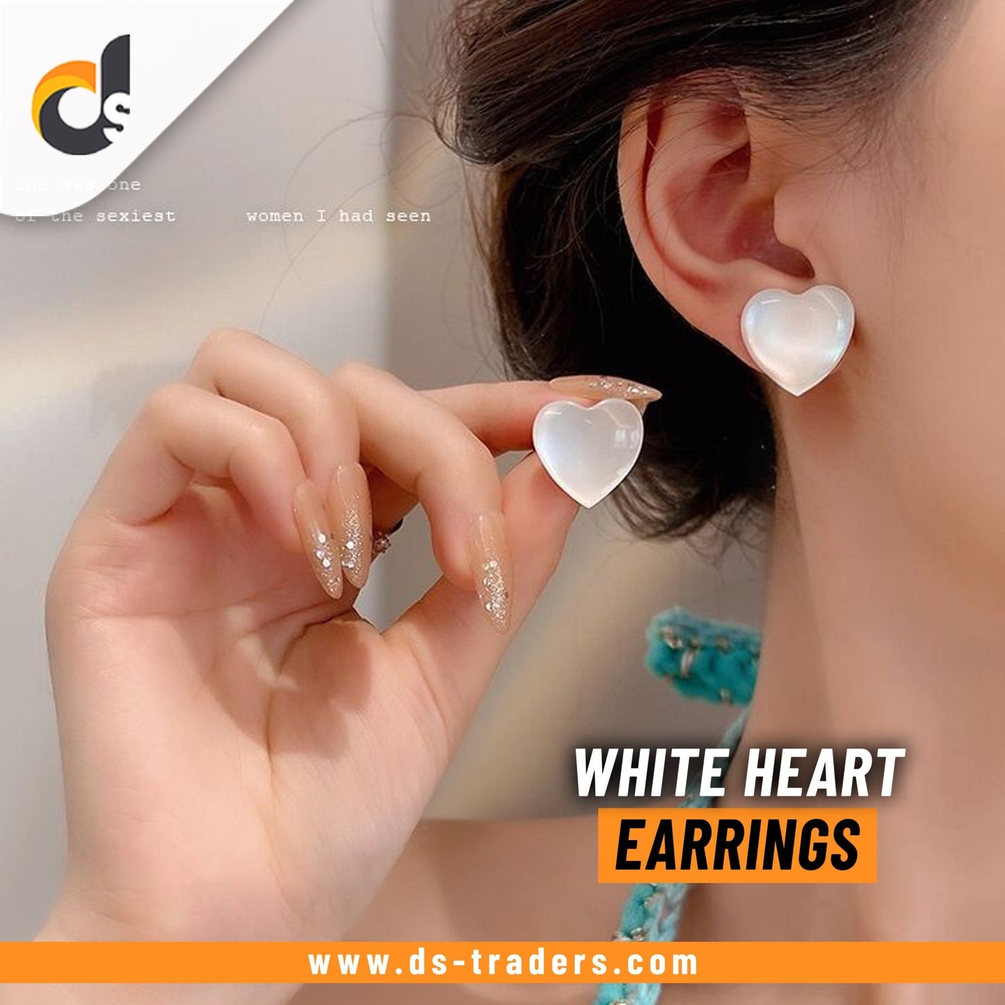 White Heart Earrings - DS Traders