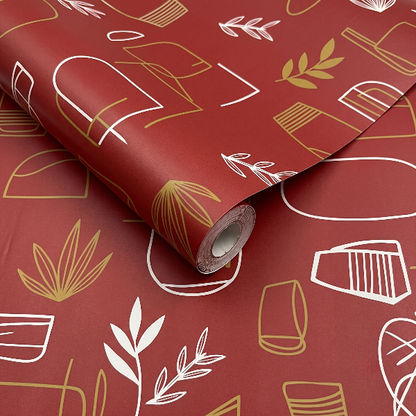 Self Adhesive Red Golden Leaf Marble Sheet
